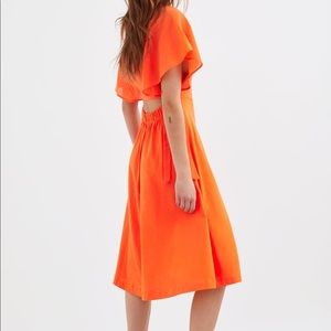 Zara Orange Open Back Cotton MIDI Dress Sz L